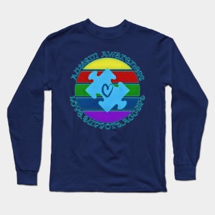 Autism Awareness Retro Sunset Puzzle Heart Design Long Sleeve T-Shirt